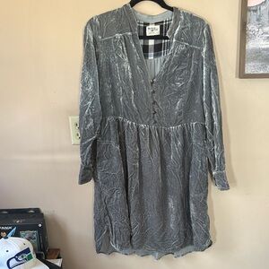 Anthro | Holding Horses Gray Nantes Crushed Velvet Mini Dress Medium